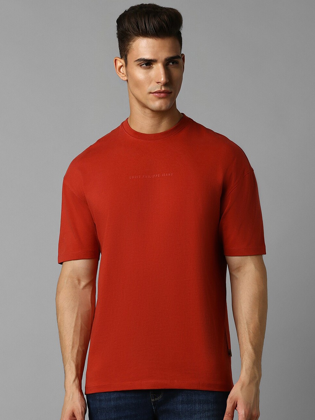 

Louis Philippe Jeans Crew Neck Short Sleeves Cotton Casual T-shirt, Red