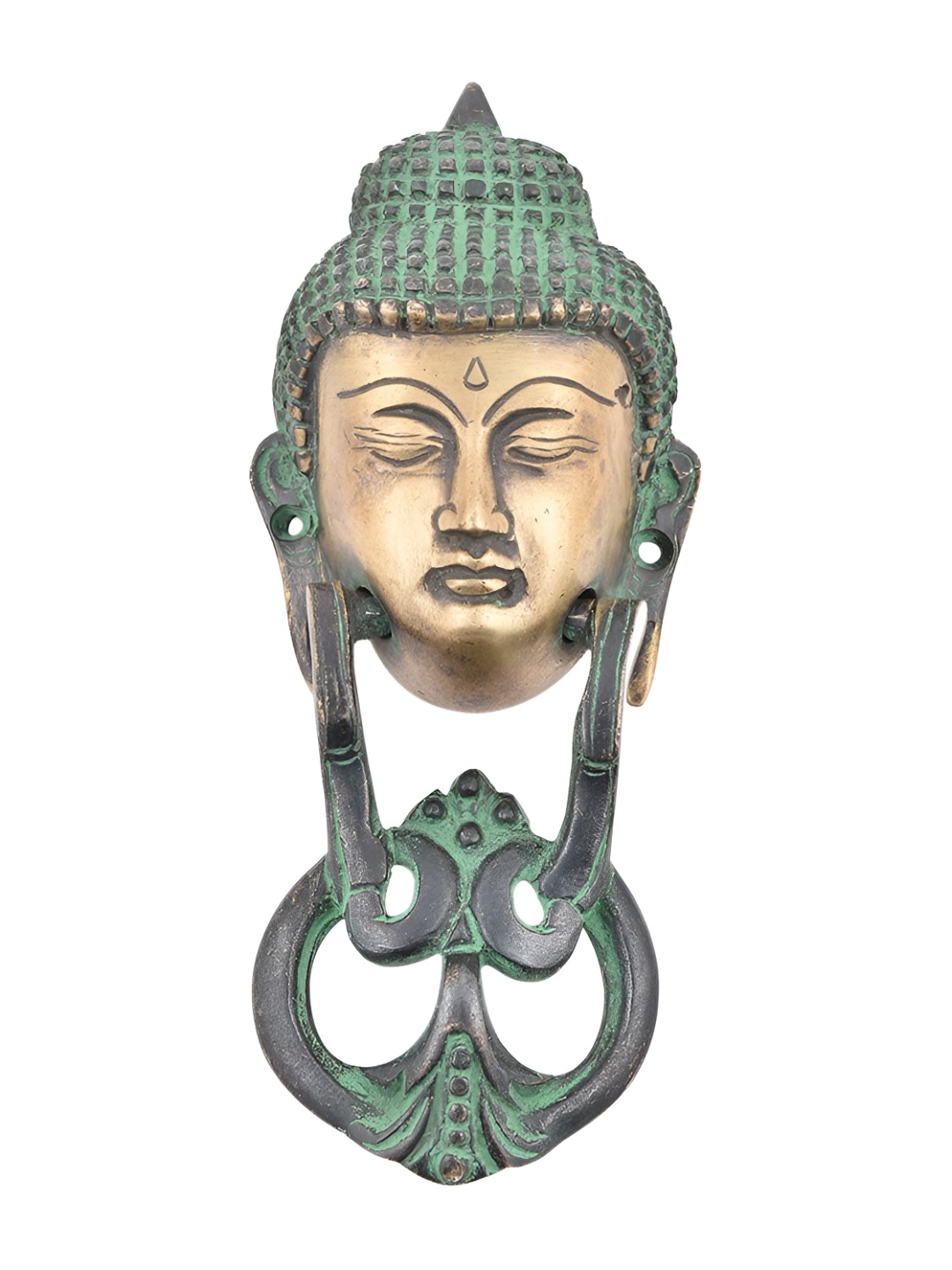 

Indianshelf Beige & Green Buddha Face Brass Door Knocker