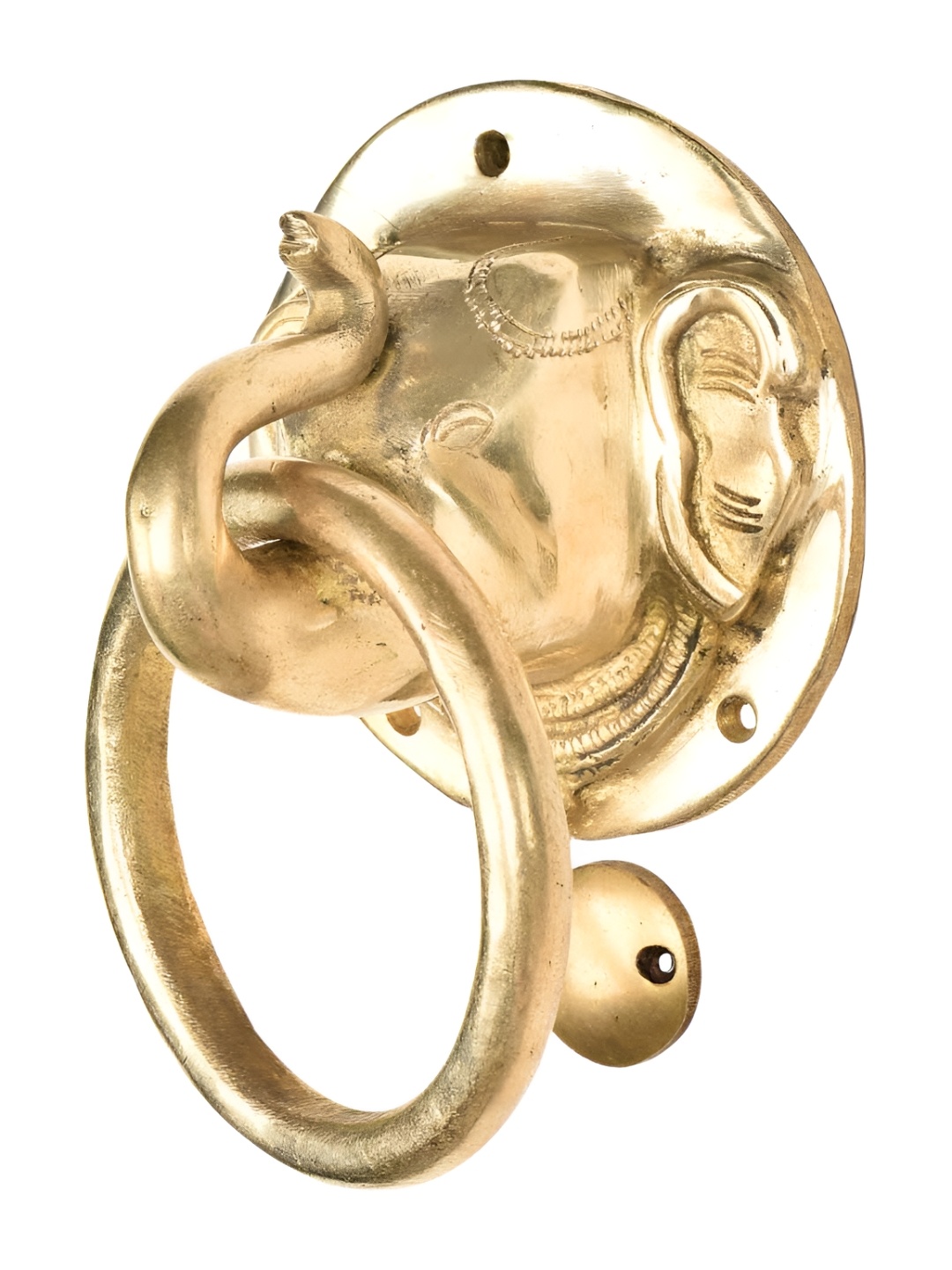 

Indianshelf Gold-Toned Elephant Head With Trunk Up Brass Door Knocker