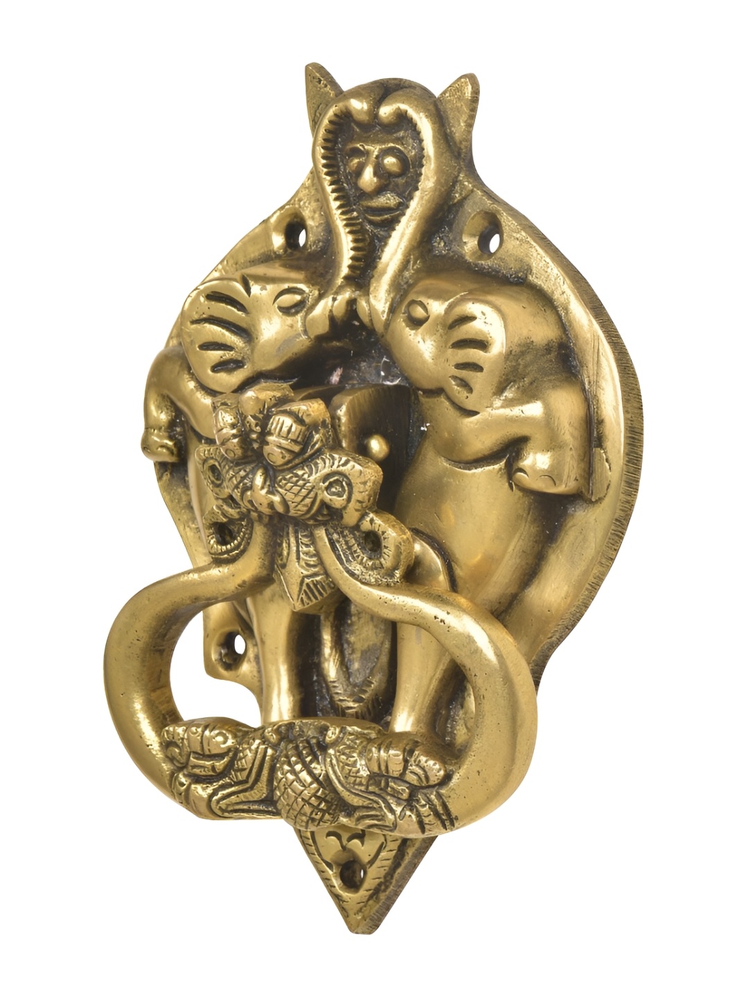 

Indianshelf Demon Two Elephants Dragon Head Brass Door Knocker, Gold