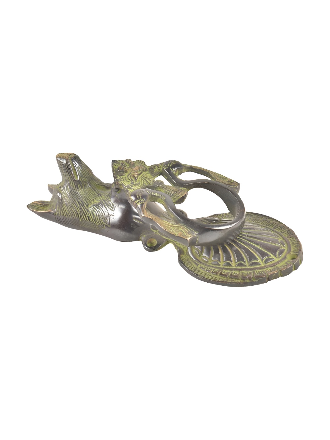

Indianshelf Black & Green Dog With Peacock Ring Door Knocker