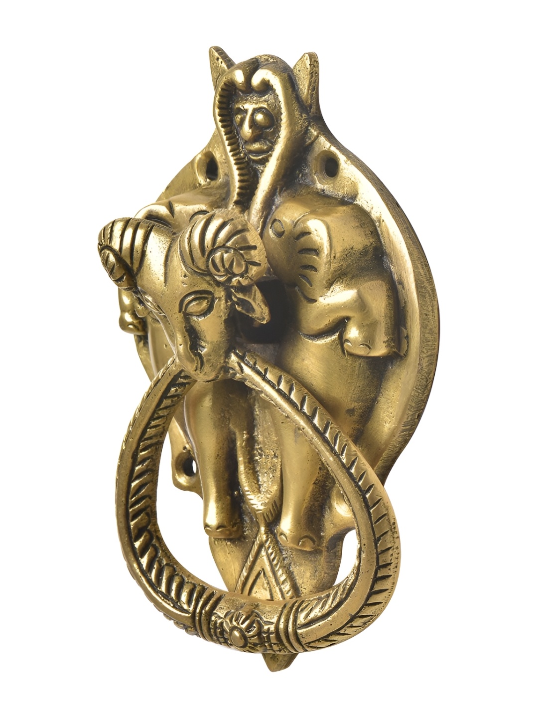 

Indianshelf Beige Demon Two Elephants Ram Head Door Knocker