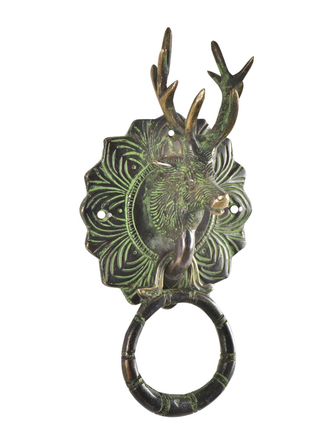 

Indianshelf Black & Green Brass Reindeer Head Door Knocker