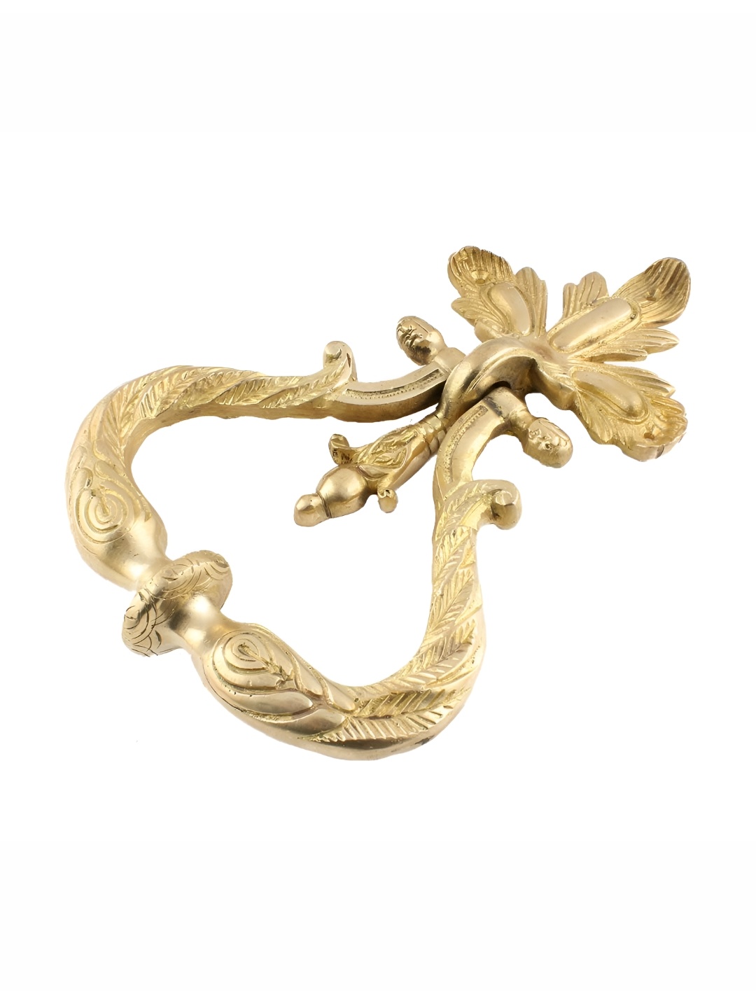 

Indianshelf Gold Toned Engraved Drop Ring Drawer Pulls Brass Knob Handle