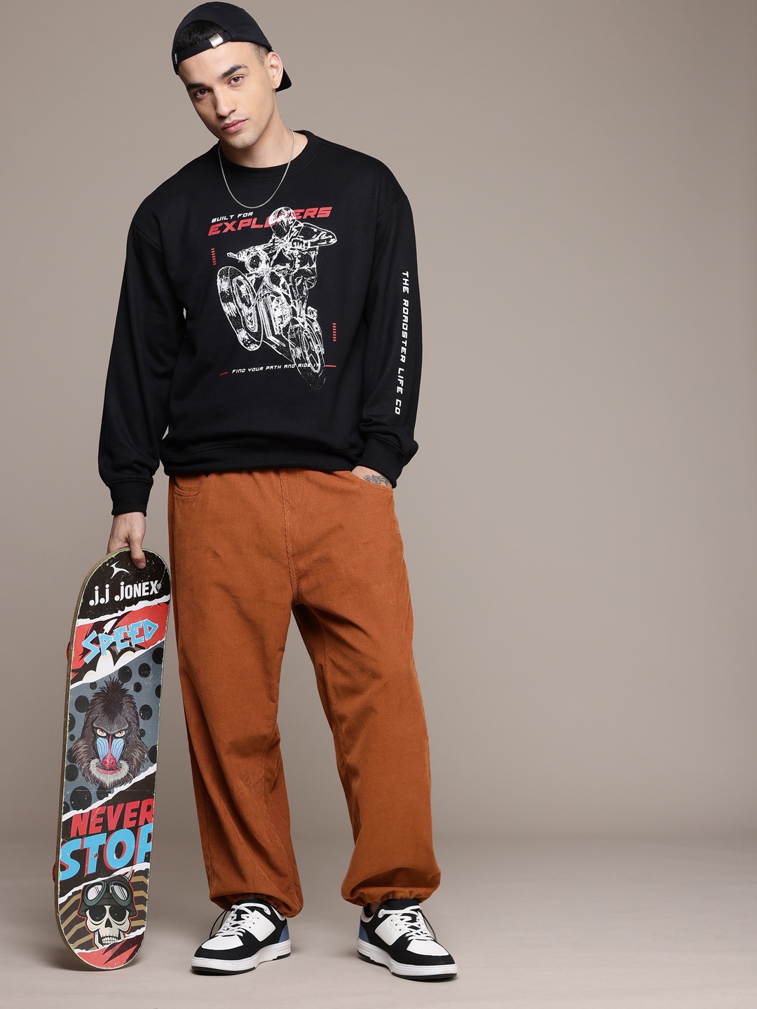 

The Roadster Life Co. Men Baggy Fit Corduroy Joggers, Rust