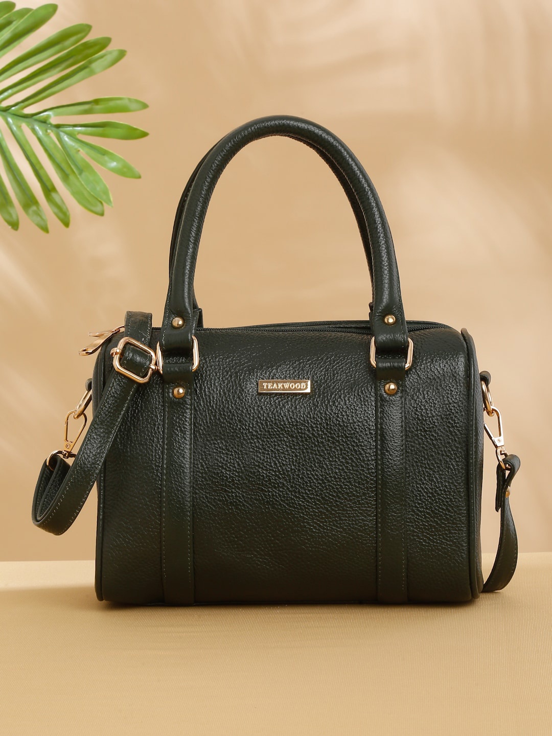 

Teakwood Leathers Structured Handheld Bag with Tasselled, Green