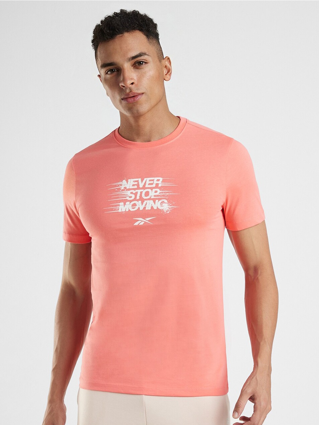 

Reebok Signature Printed Pure Cotton Slim-Fit T-shirt, Peach