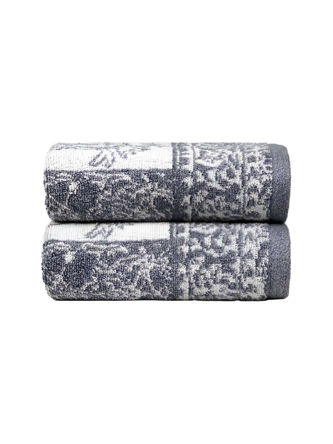 

MYTRIDENT 2 Pieces Grey & White Self-designed 525 GSM Pure Cotton Hand Towels