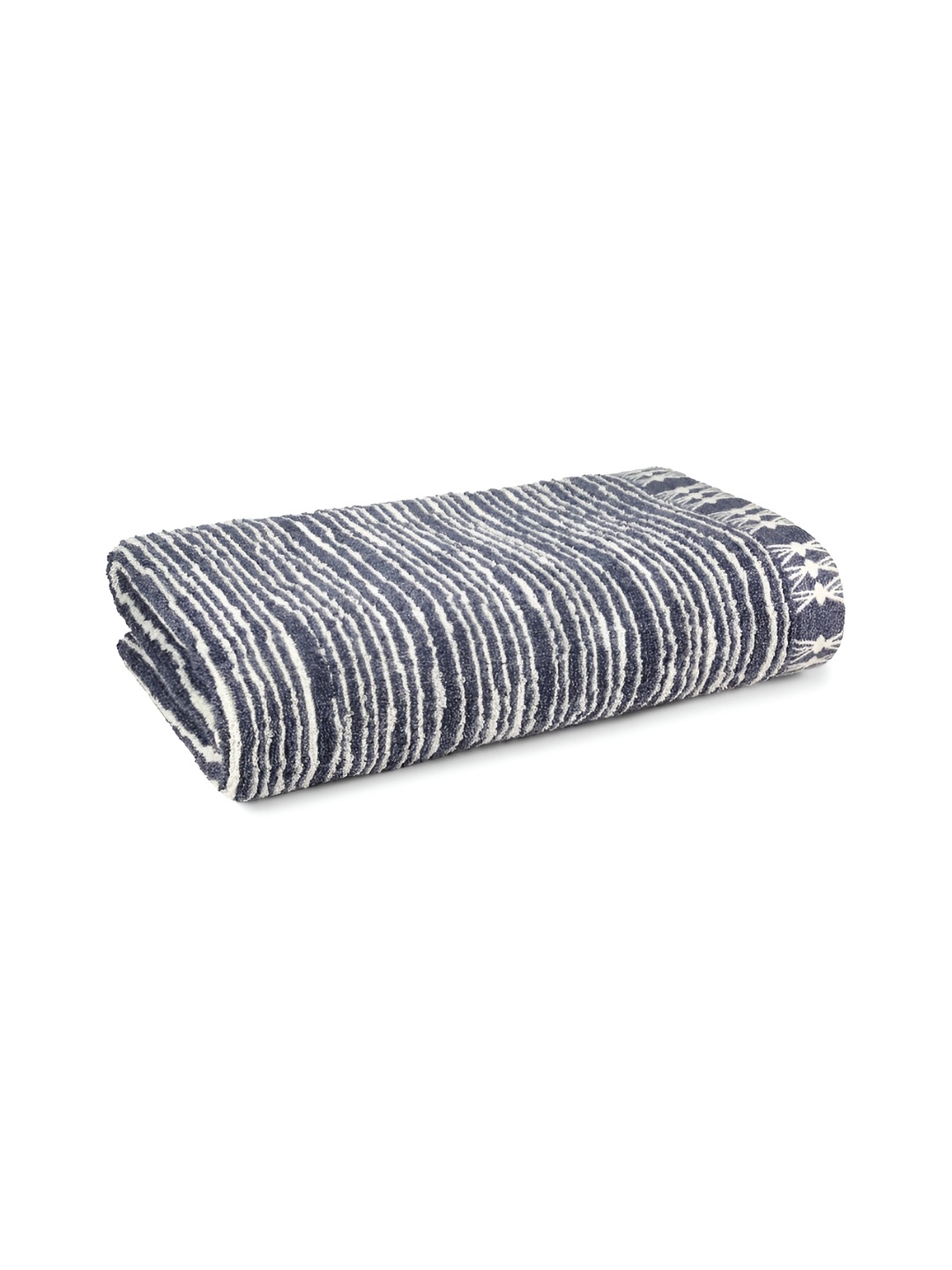 

MYTRIDENT Grey & White Striped Cotton 520 GSM Bath Towel