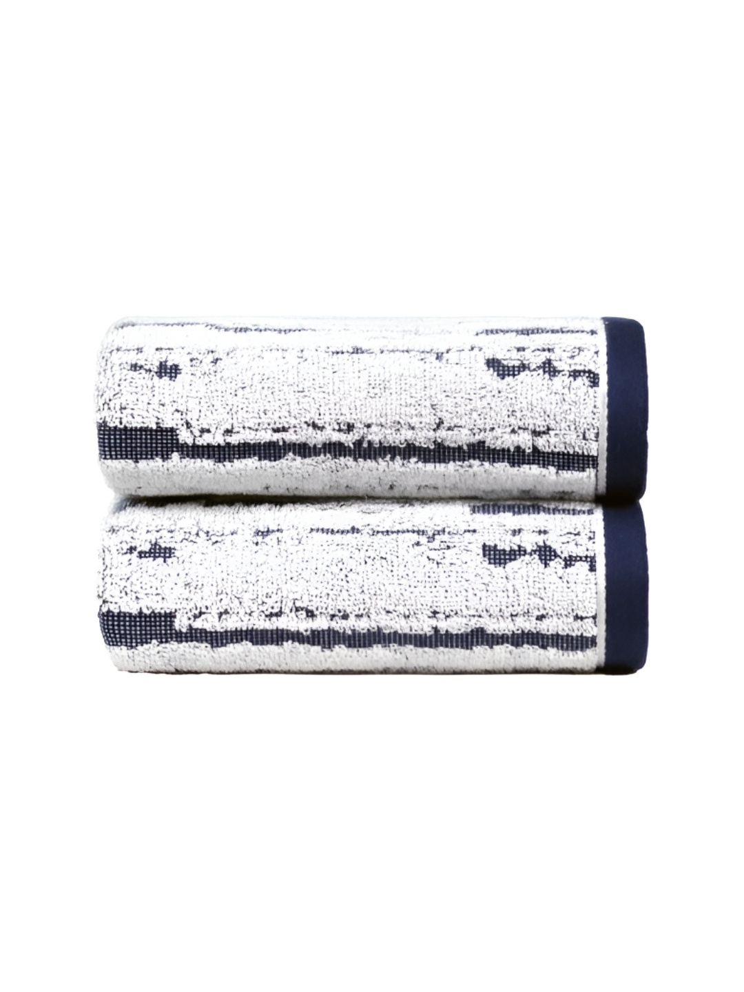 

MYTRIDENT 2 Pieces White & Blue Self-designed 525 GSM Pure Cotton Hand Towels