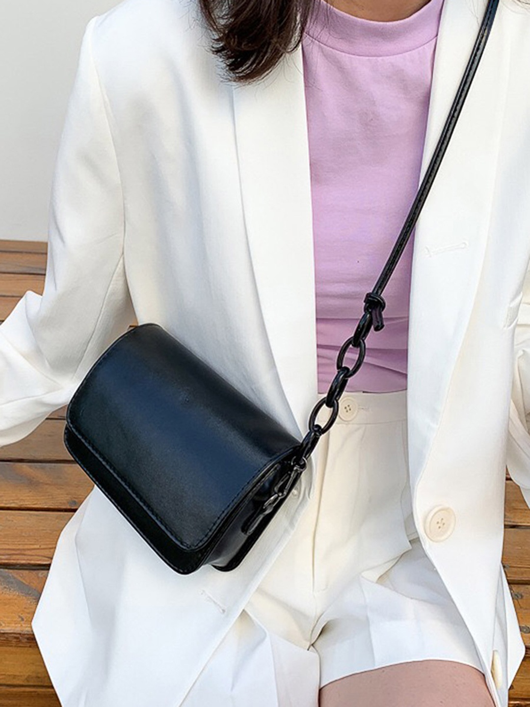 Styli Black Structured Sling Bag