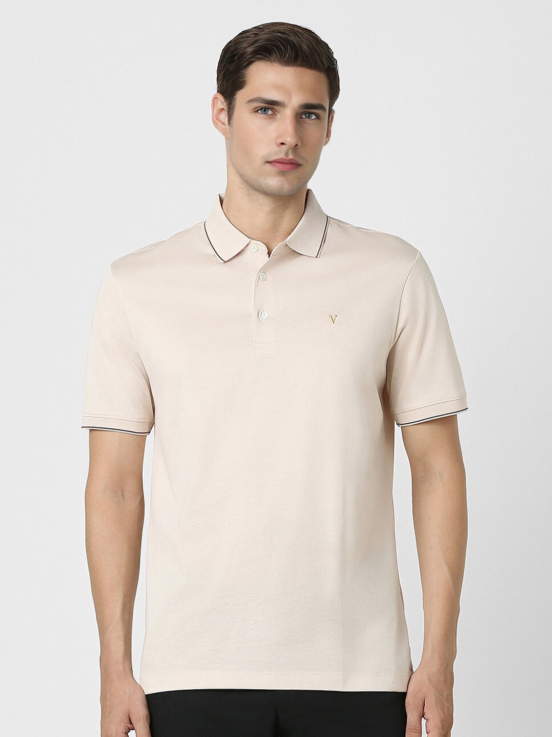 

Van Heusen Polo Collar Short Sleeves Cotton Casual T-shirt, Beige