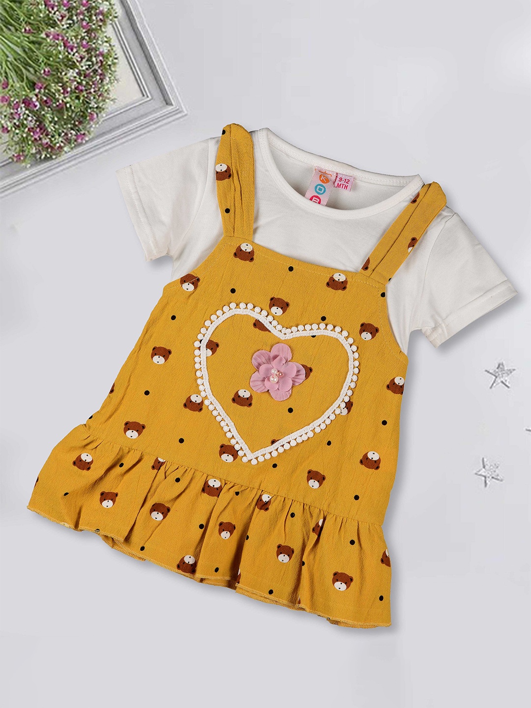 

Kids On Board Infants Conversational Print Pinafore Dress With T shirt, Yellow