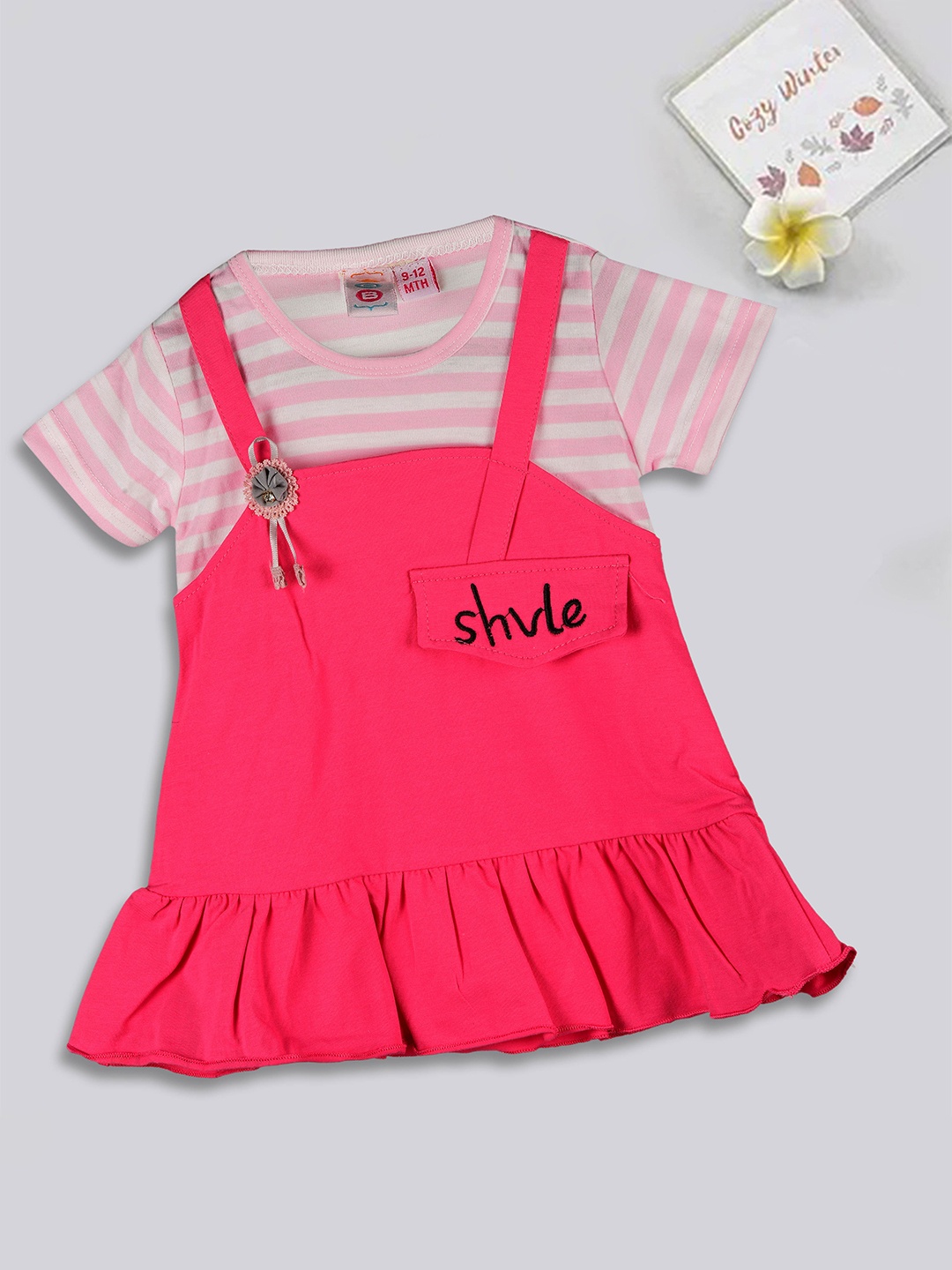 

Kids On Board Girls Shoulder Straps Cotton Pinafore Dress, Pink