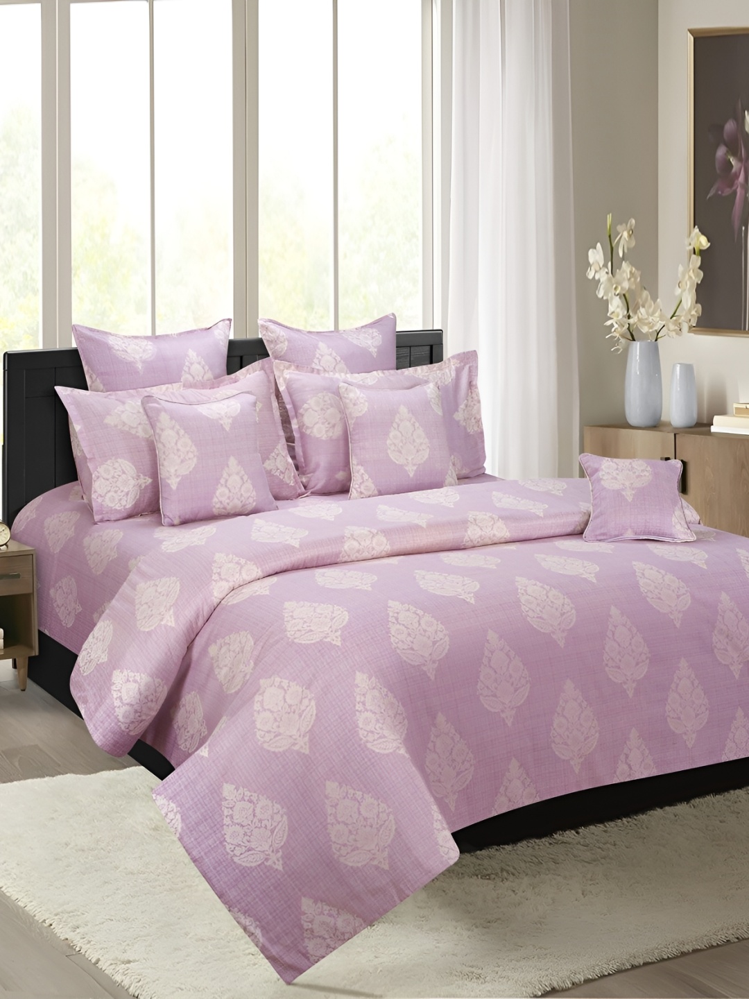 

SWAYAM Pink & White Ethnic Motifs 200 TC King Bedsheet with 2 Pillow Covers