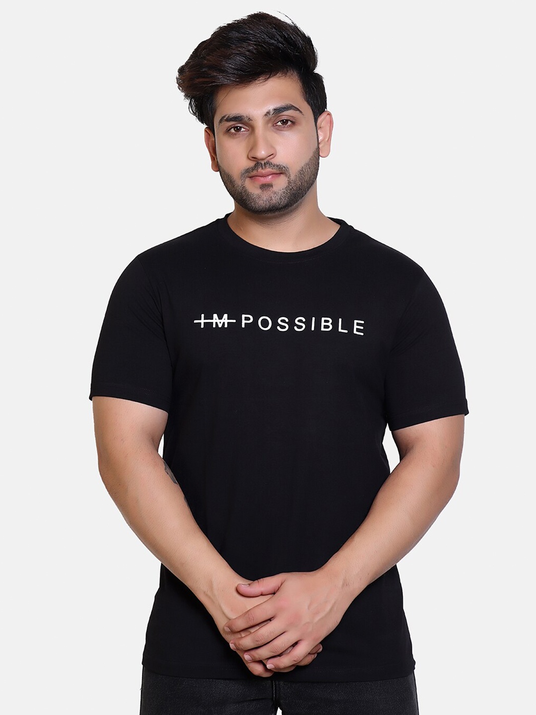 

BAESD Typography Printed Round Neck Relaxed Comfort Fit T-shirt, Black
