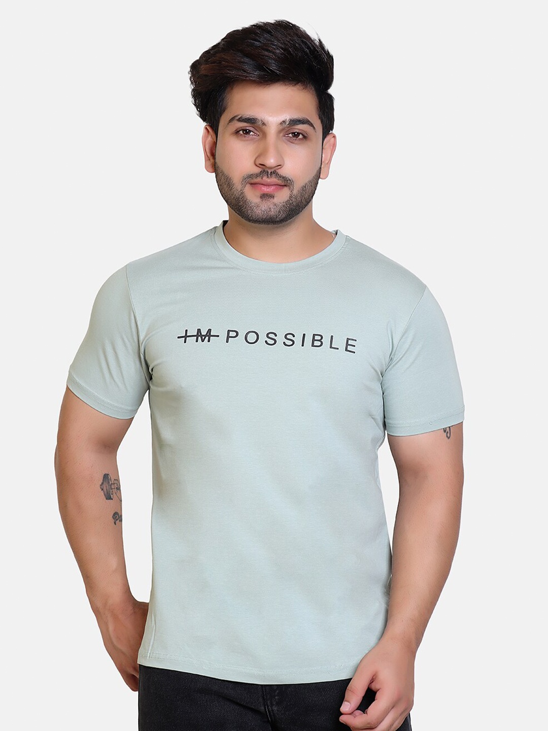 

BAESD Typography Printed Round Neck Relaxed Comfort Fit T-shirt, Sea green