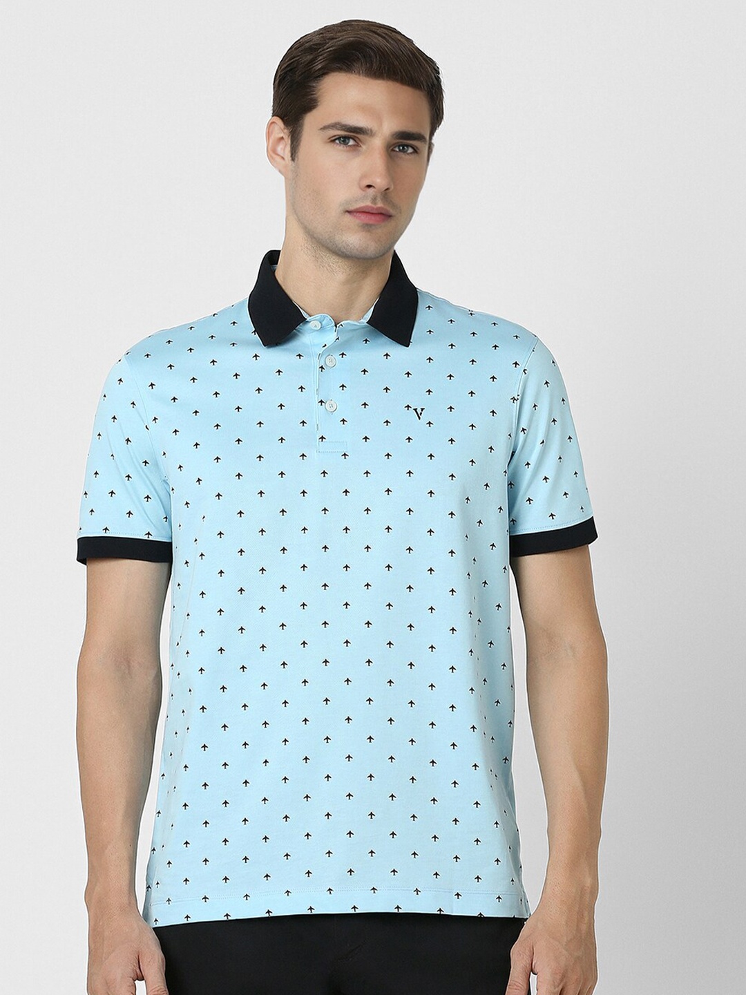 

Van Heusen Sport Polka Dot Printed Short Sleeves Cotton Polo Collar T-shirt, Blue