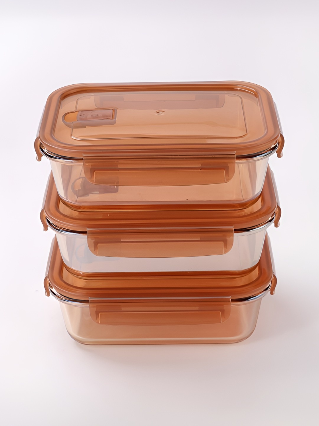 

UMAI 3 Pcs Brown Glass Dishwasher Safe Containers- 970 ml
