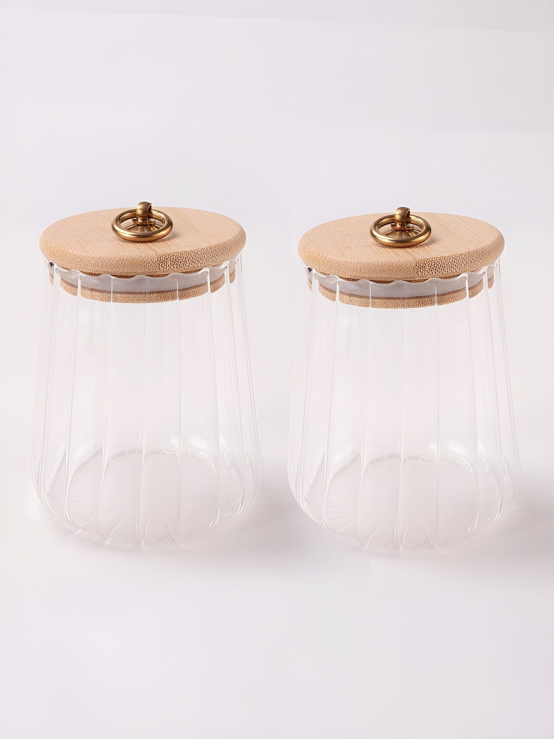 

UMAI 2 Pcs Transparent & Brown Borosilicate Glass Jar With Bamboo Lid 750 ml Each