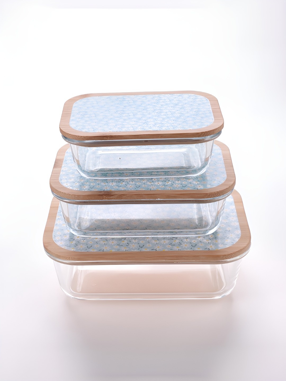 

UMAI Transparent 3-pcs Borosilicate Glass Containers With Dandy Diasies Prined Bamboo Lid