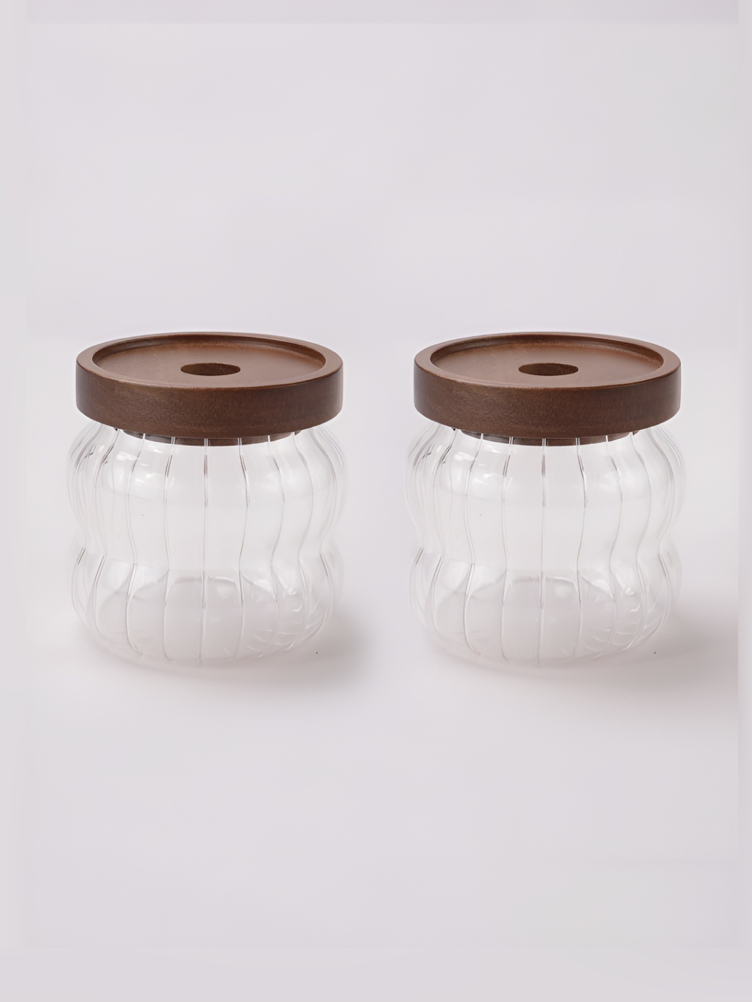 

UMAI Transparent & Brown 2-pcs Glass Kitchen Storage Containers With Lid 400 ml
