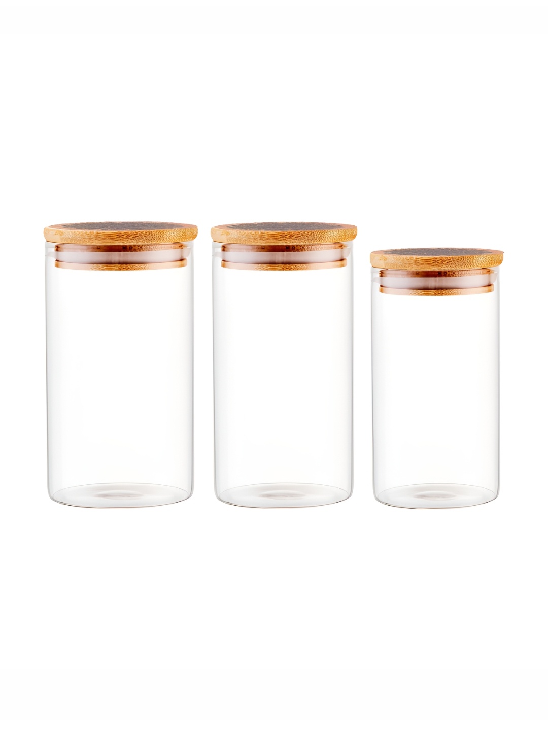 

UMAI Transparent & Brown 3-pcs Glass Jars With Printed Bamboo Lids