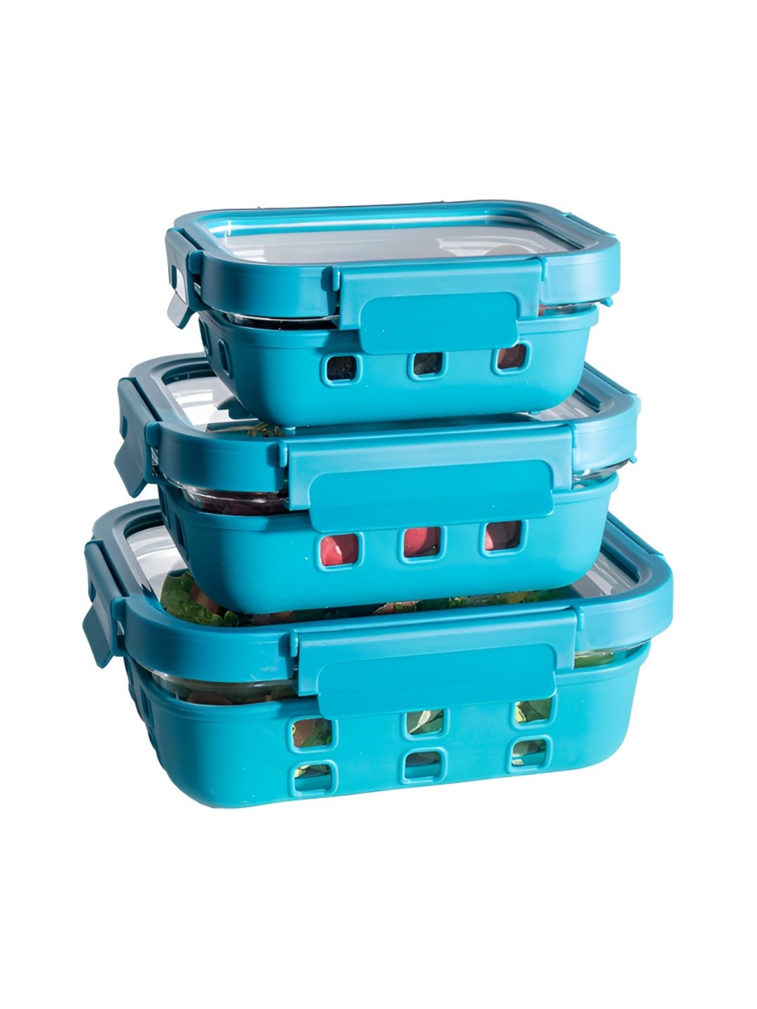

UMAI Blue 3-pcs Glass Food Container with Silicone Sleeves & Lock Lids