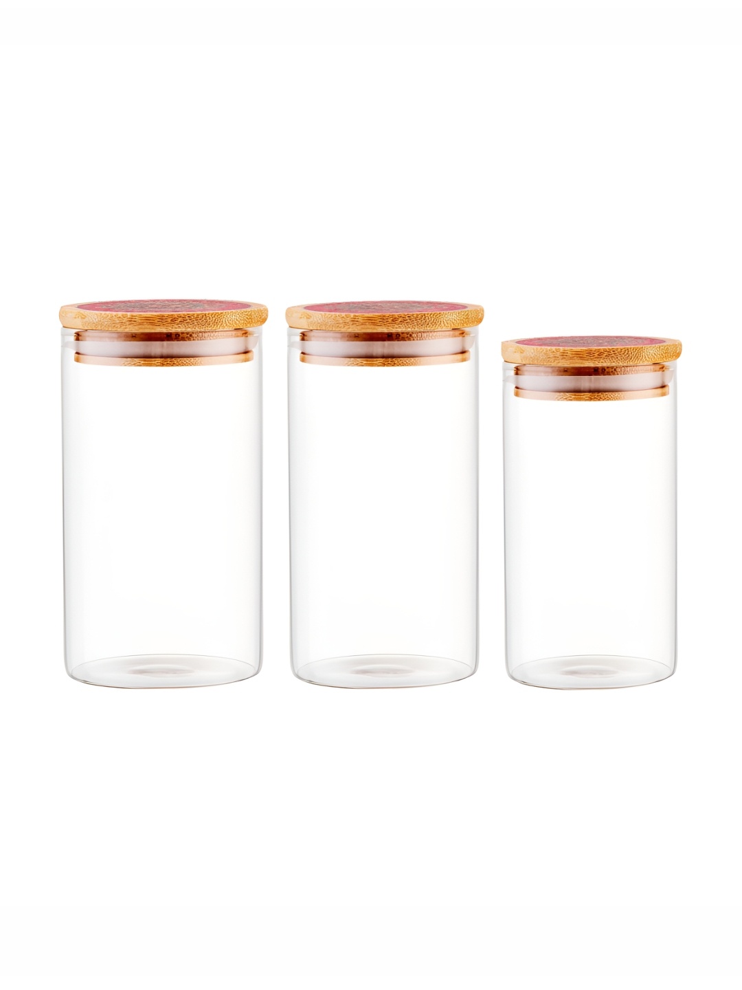 

UMAI Transparent & Brown 3-Pcs Glass Jars with Printed Bamboo Lids