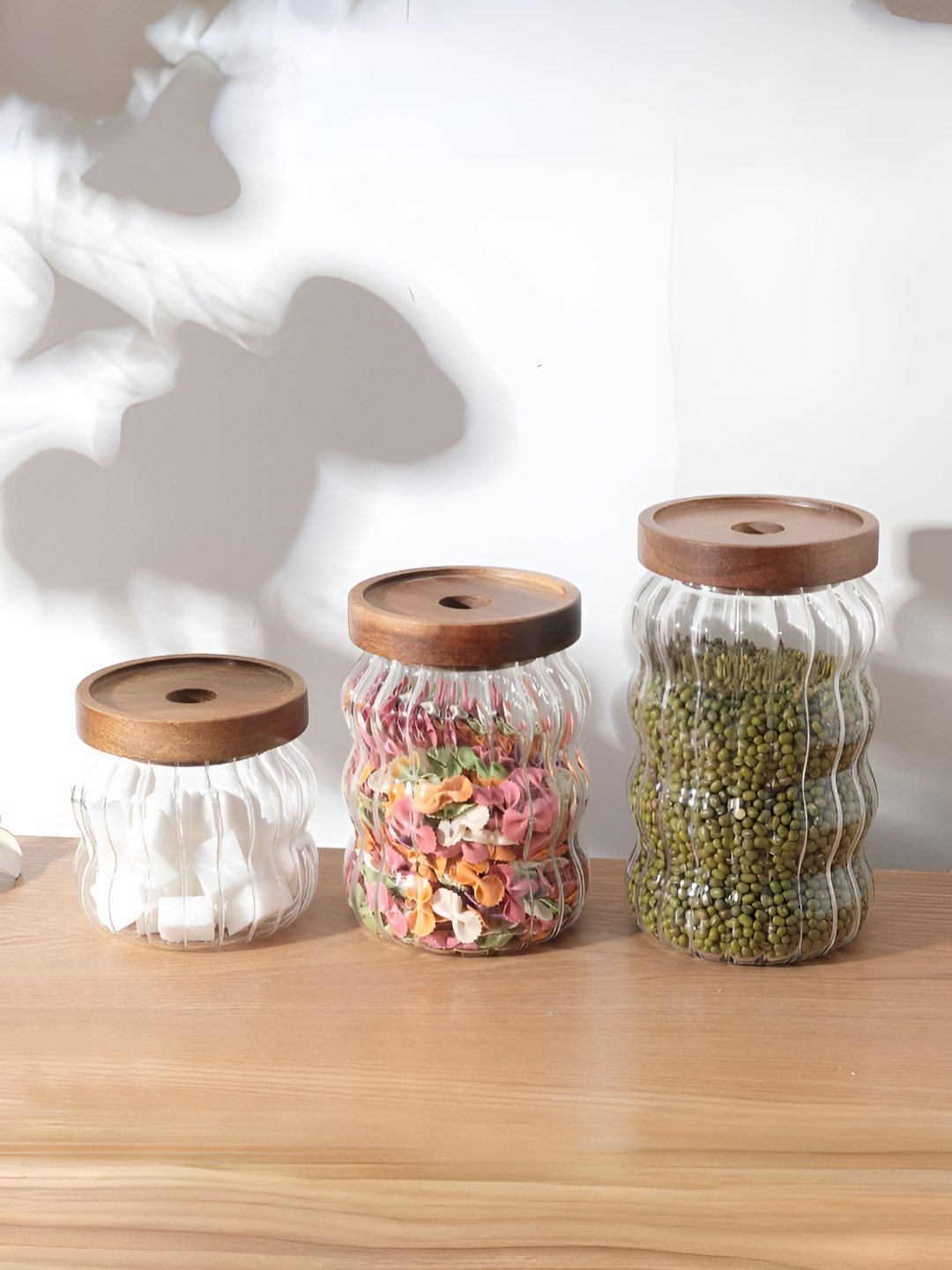 

UMAI Transparent & Brown 3-pcs Borosilicate Glass Jar With Bamboo Lid