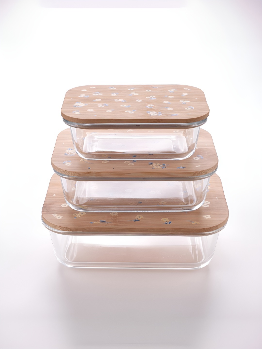 

UMAI Transparent & Brown 3-pcs Borosilicate Glass Containers With Bamboo Lid