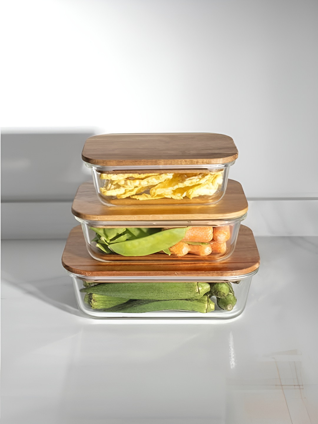 

UMAI Transparent 3-pcs Borosilicate Glass Containers With Wooden Lid