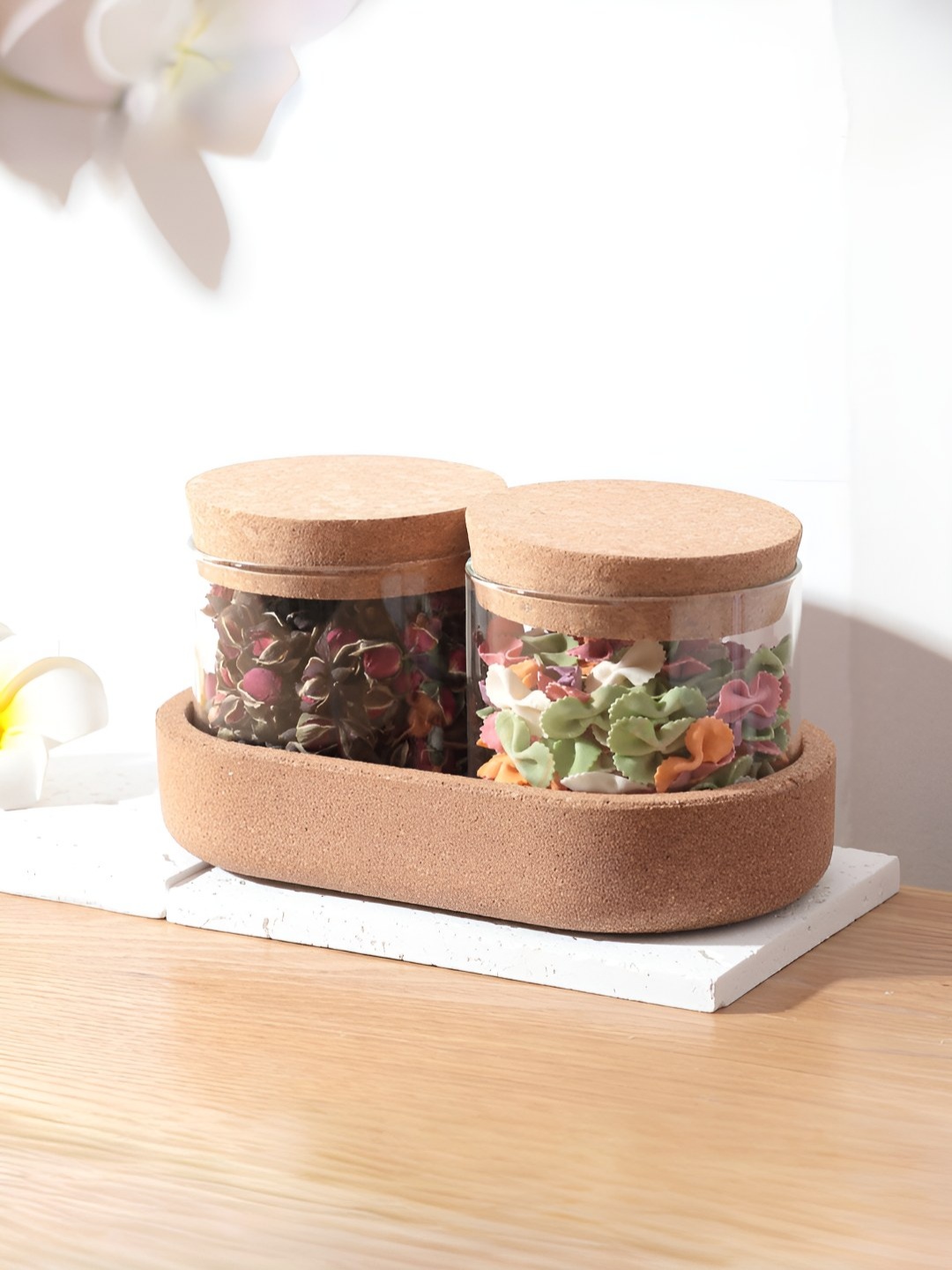 

UMAI 3 Pcs Transparent Borosilicate Jars With Cork Lids & Cork Tray
