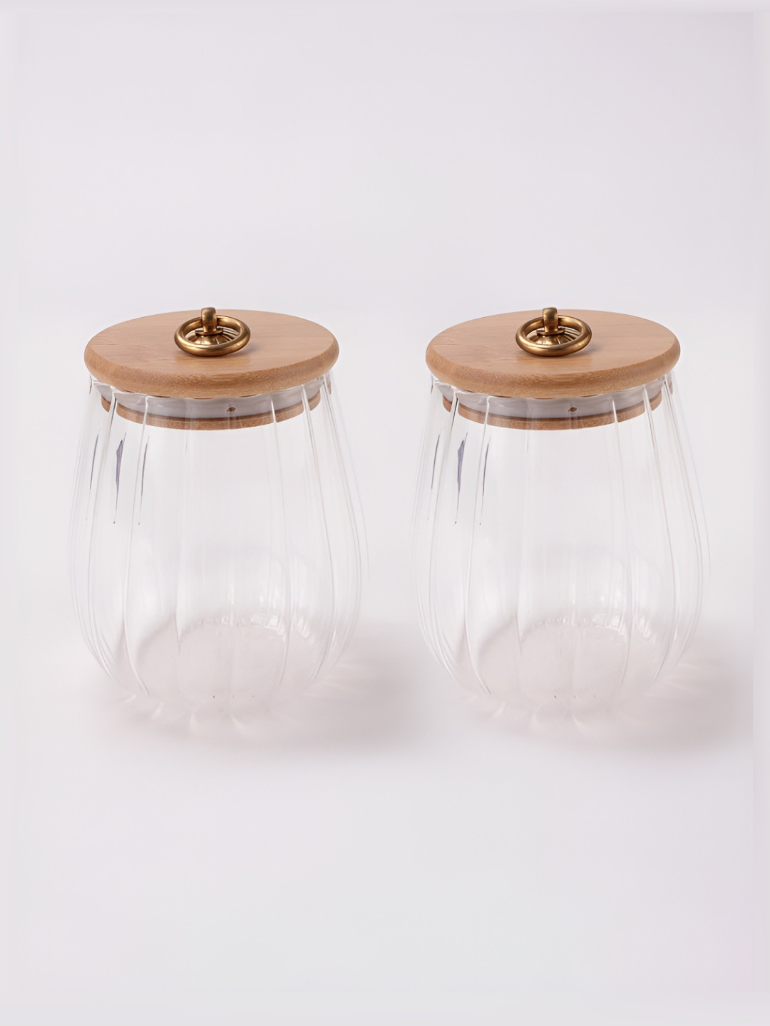 

UMAI 2 Pcs Transparent Borosilicate Glass Jar With Bamboo Lid 680 ml Each