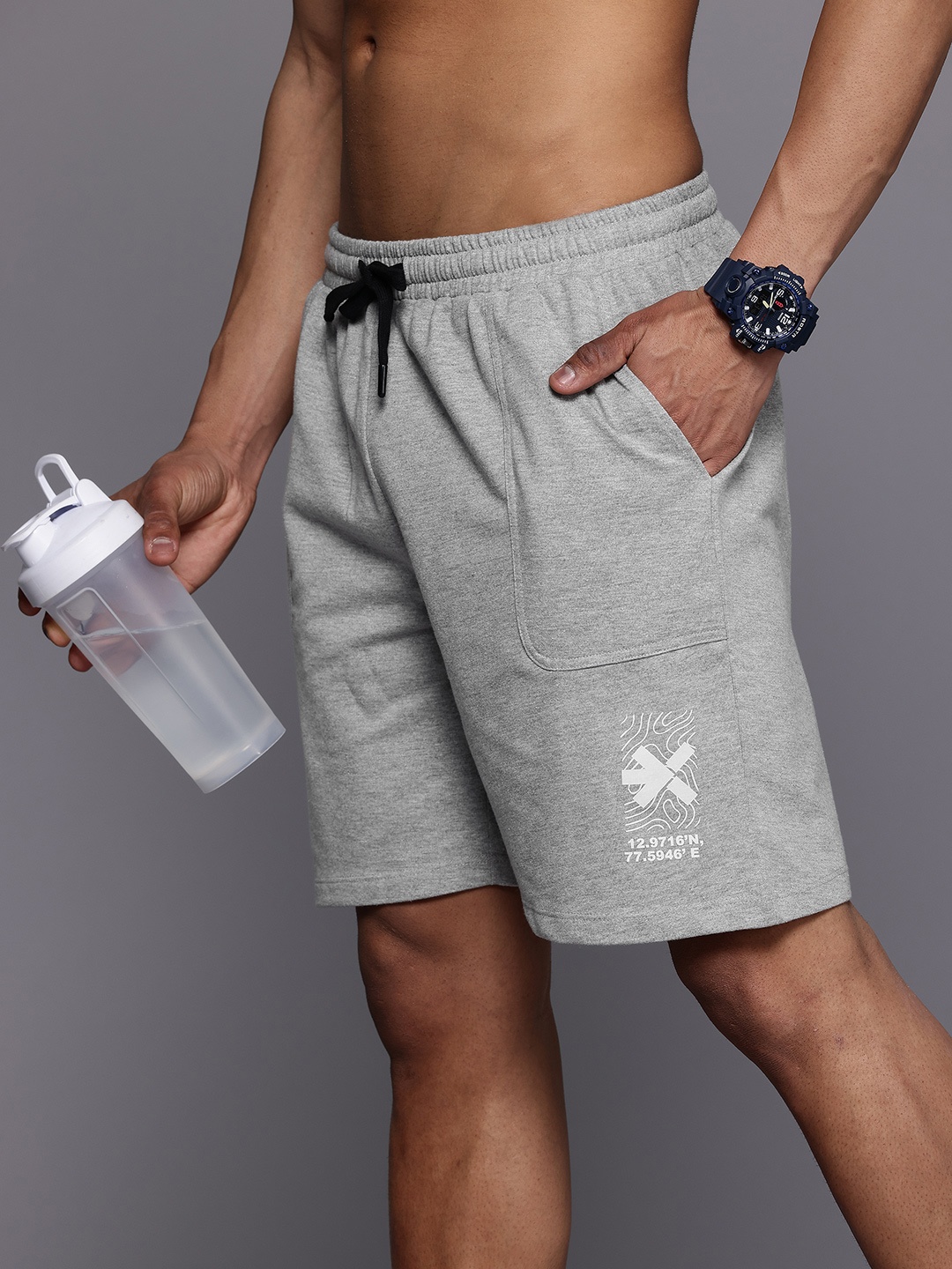

HRX by Hrithik Roshan Men Printed Terry Outdoor Shorts, Grey