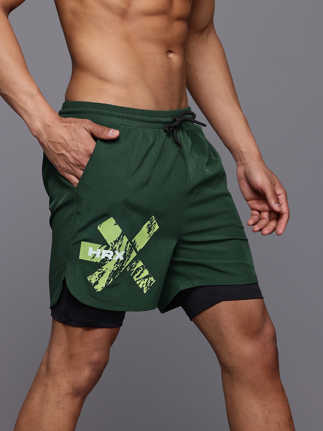 

HRX by Hrithik Roshan Men Printed Running Sports Shorts, Olive
