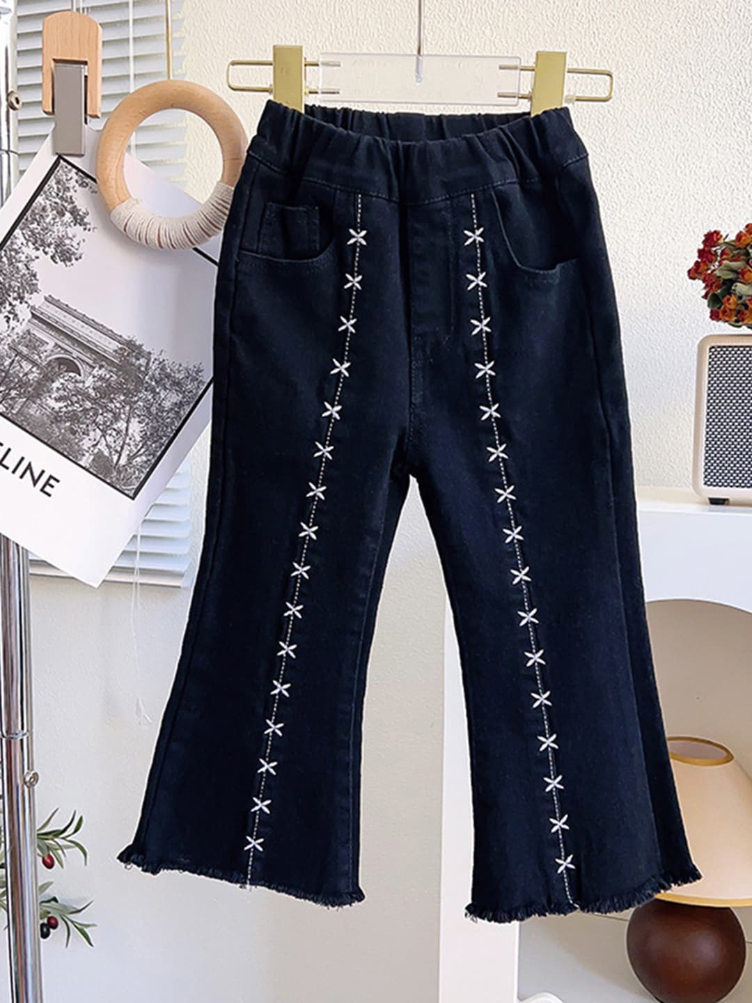 

INCLUD Girls Embroidered Bootcut Clean Look Stretchable Jeans, Black