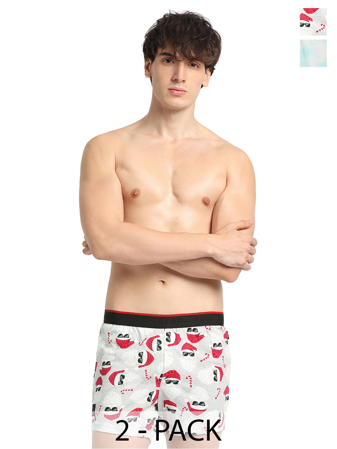 

THE BEAR HOUSE Pack of 2 Printed Pure Cotton Outer-Elastic Boxers BOX-YORINO-MC, White