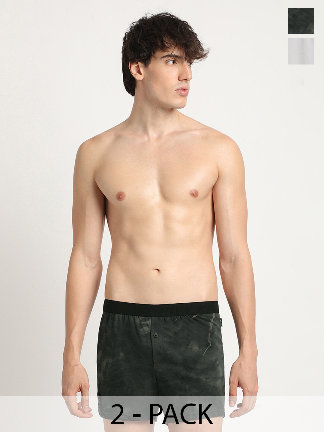 

THE BEAR HOUSE Pack Of 2 Printed Pure Cotton Boxers BOX-YUTIO-MC, Grey