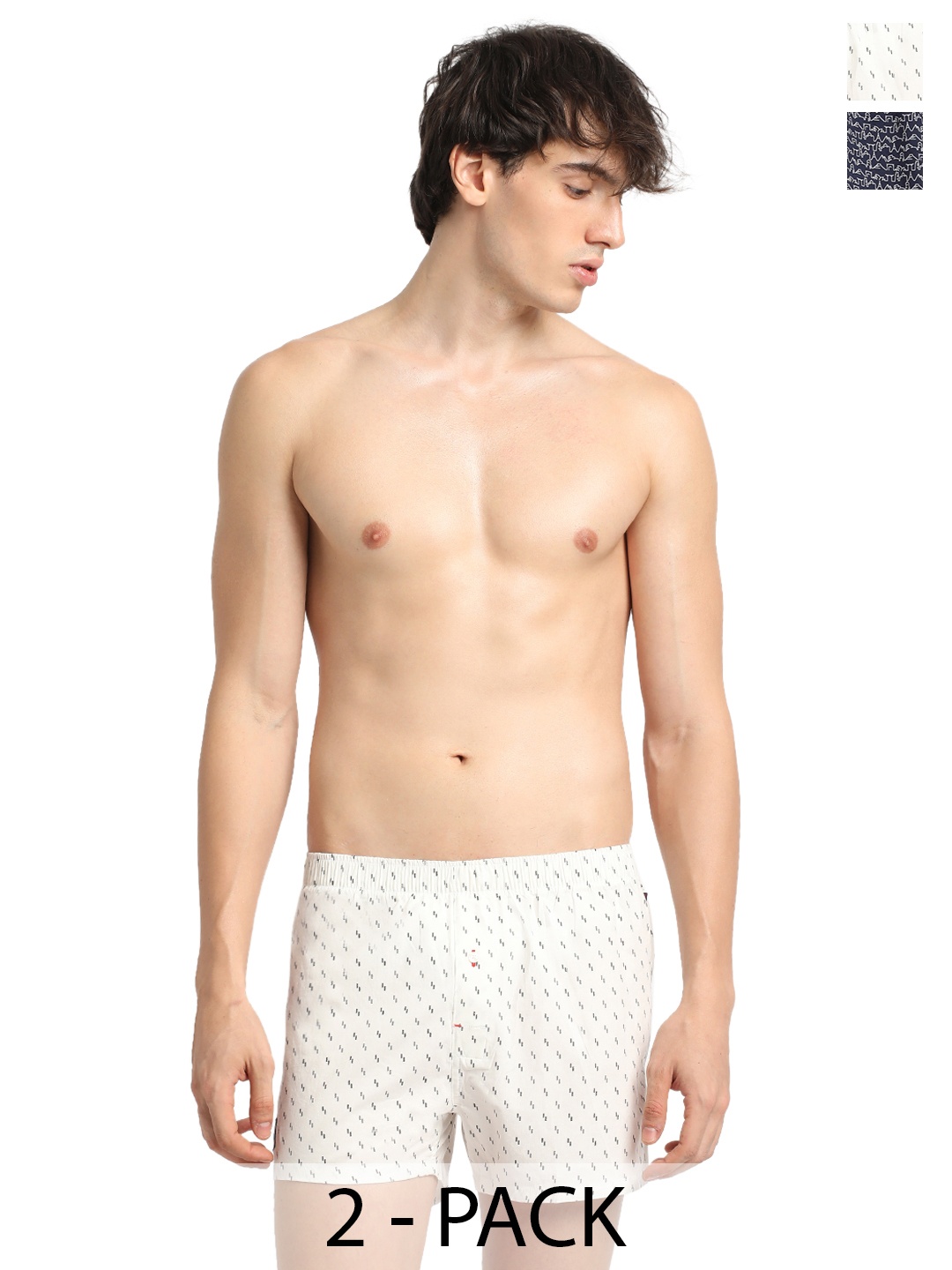 

THE BEAR HOUSE Pack of 2 Printed Pure Cotton Outer-Elastic Boxers TBH-BISK, White