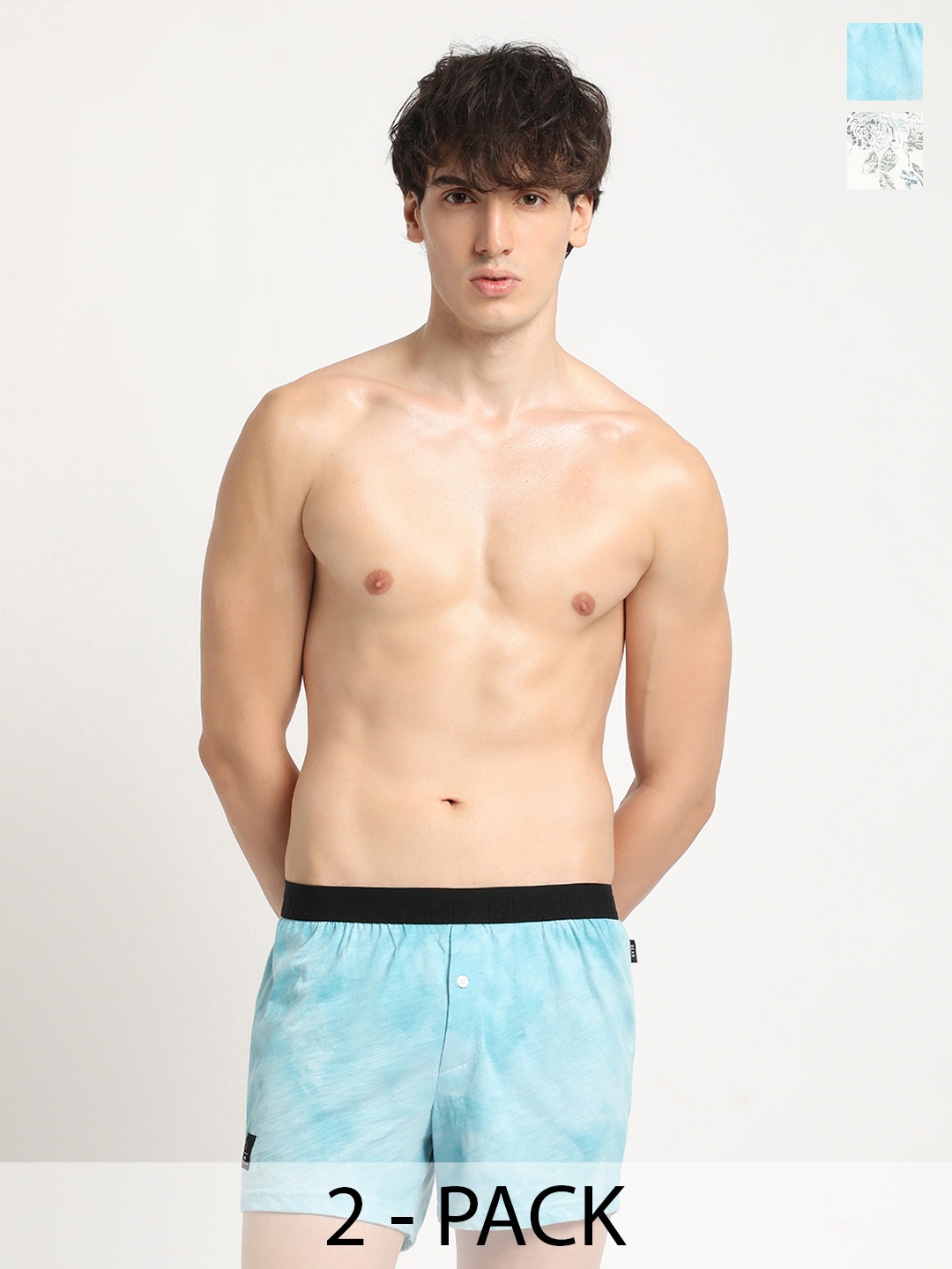 

THE BEAR HOUSE Pack of 2 Printed Anti Roll Pure Cotton Boxers BOX-NIW-MC, White