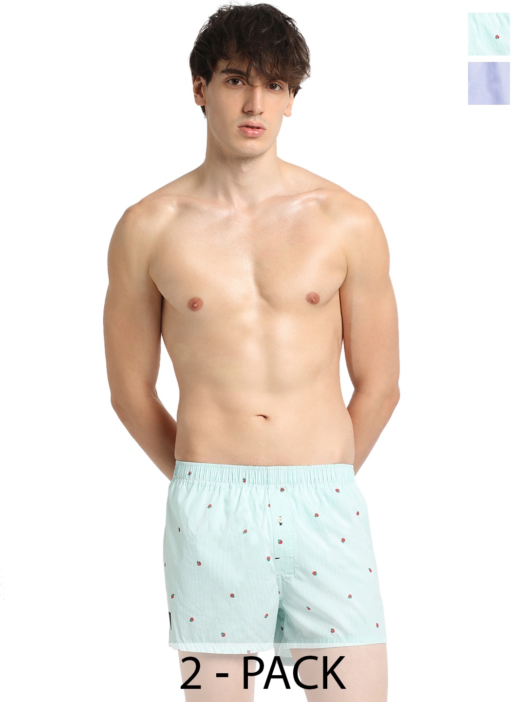 

THE BEAR HOUSE Pack of 2 Printed Pure Cotton Outer-Elastic Boxers TBH-FOG, Blue