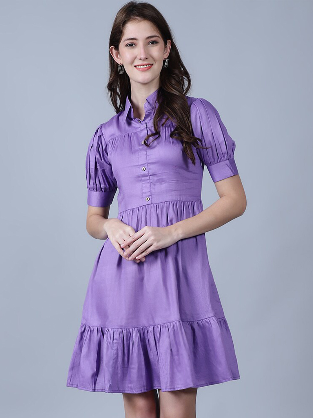

MARC LOUIS Shirt Collar Cotton Fit And Flare Dress, Lavender