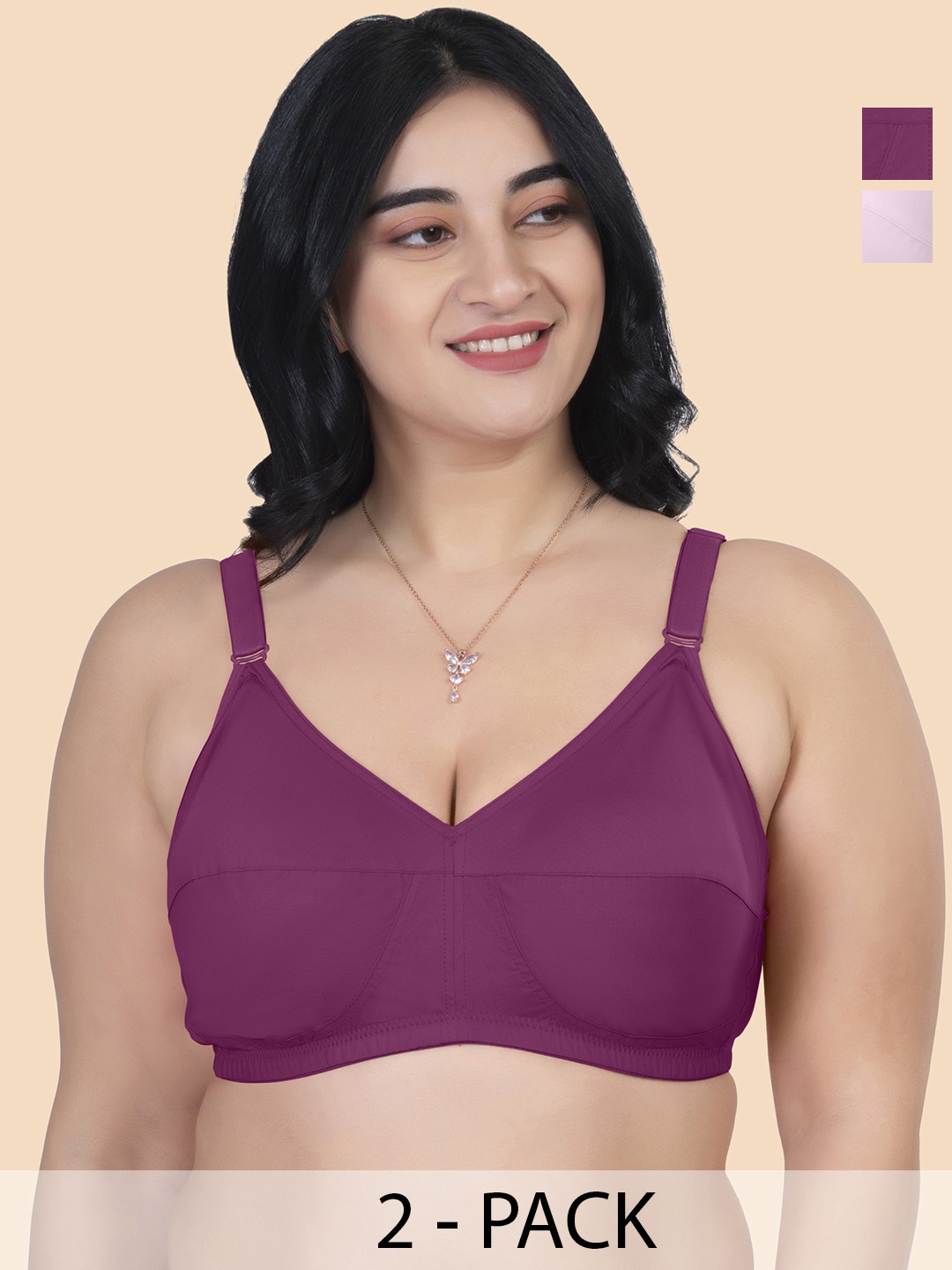 

Souminie Pack of 2 Full Coverage Pure Cotton Minimizer Bras with All Day Comfort, Pink