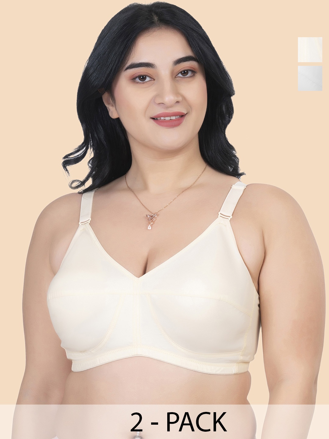 

Souminie Pack of 2 Full Coverage Pure Cotton Minimizer Bras with All Day Comfort, White