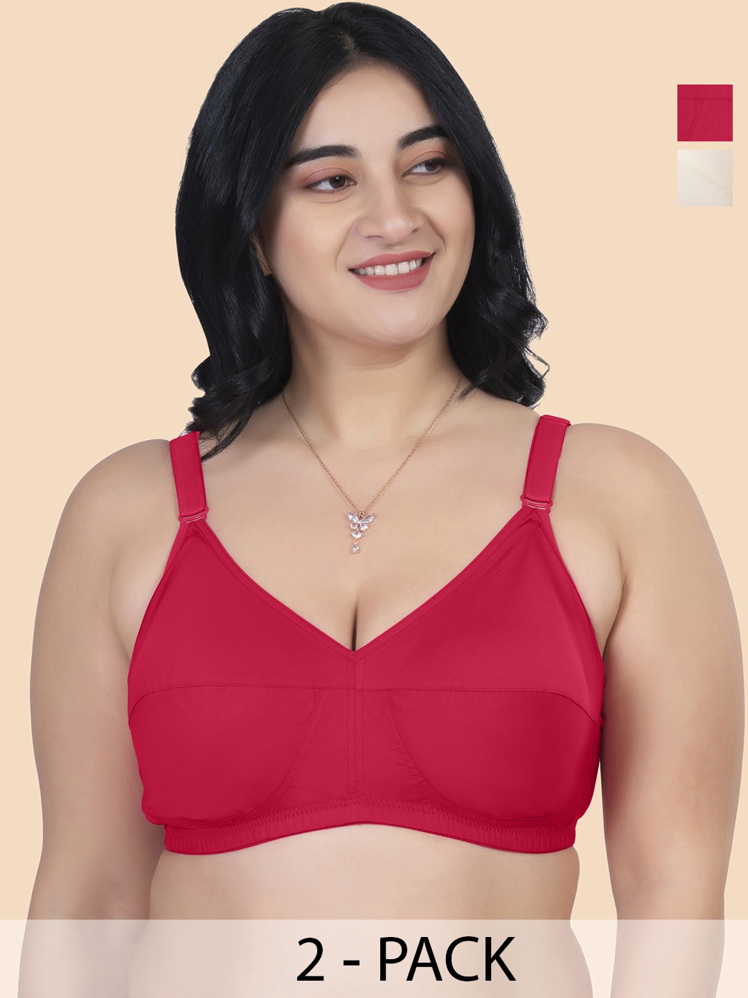 

Souminie Pack of 2 Full Coverage Pure Cotton Minimizer Bras with All Day Comfort, Red