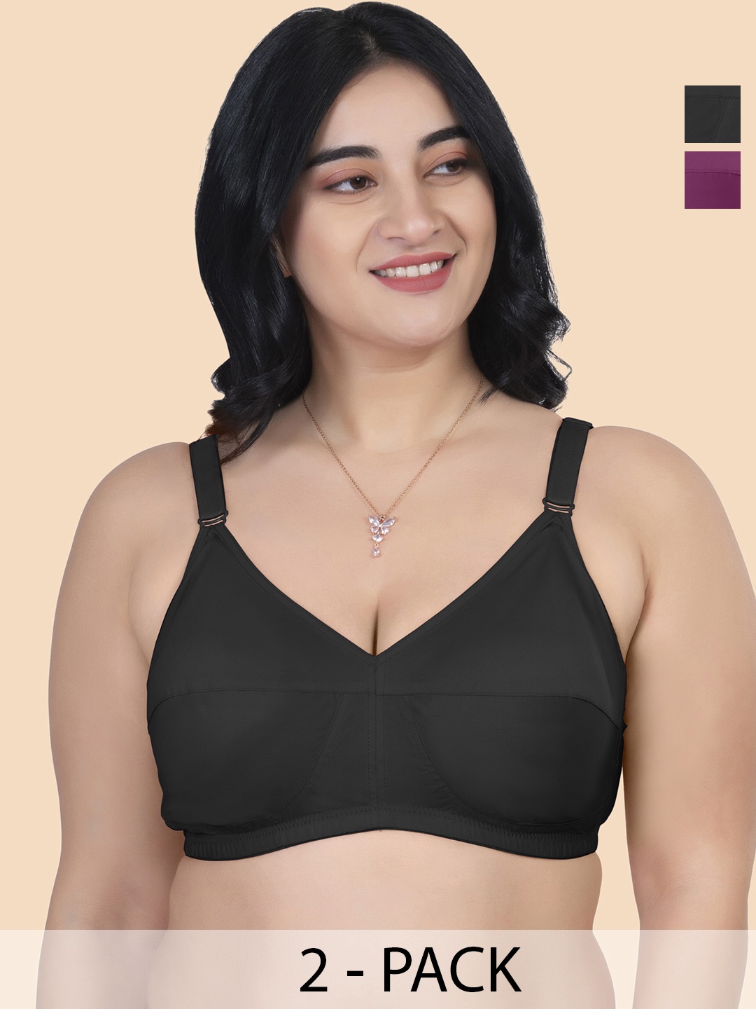 

Souminie Pack of 2 Full Coverage Pure Cotton Minimizer Bras with All Day Comfort, Black