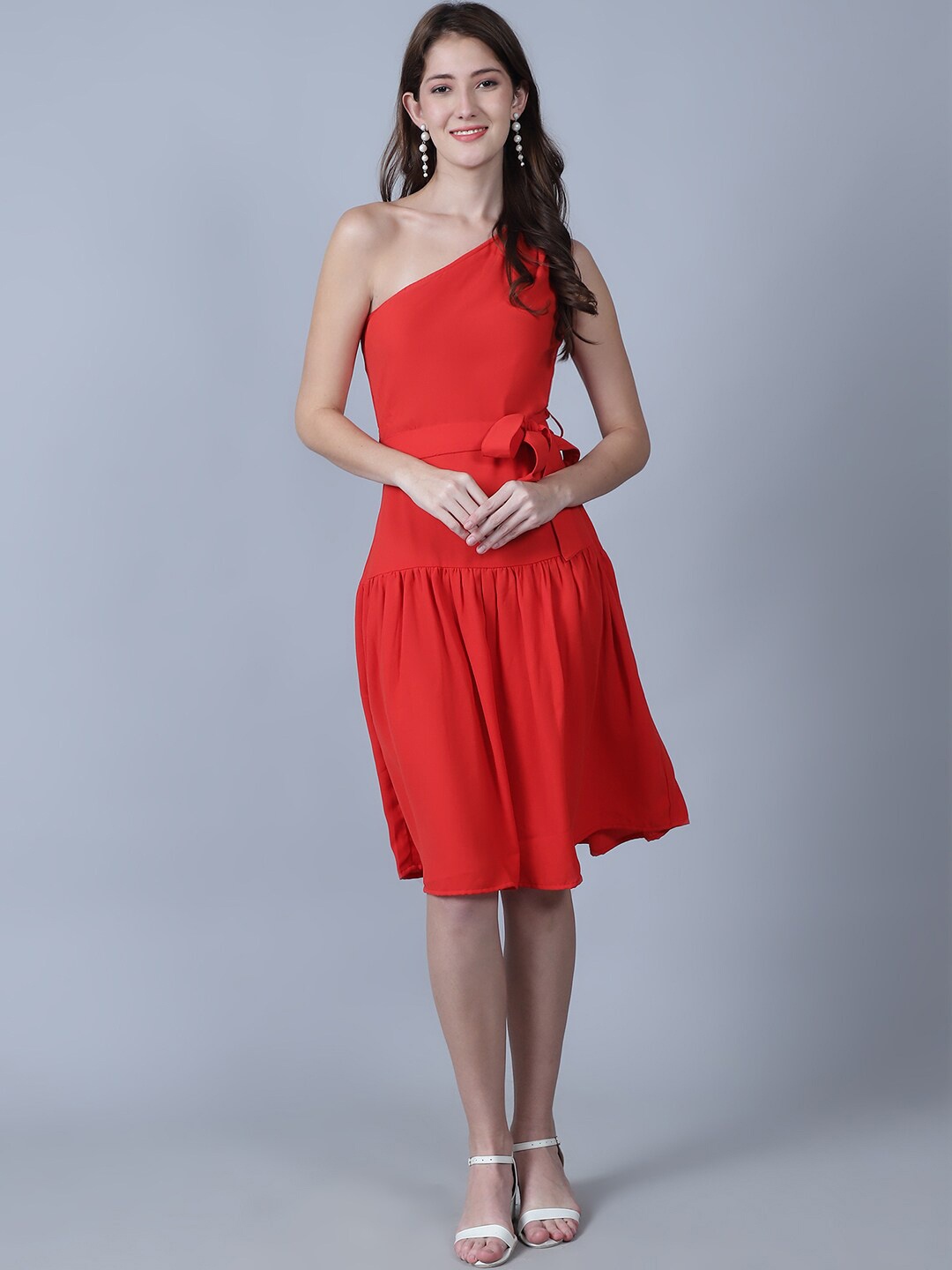 

MARC LOUIS One Shoulder Sleeveless Fit & Flare Dress, Red