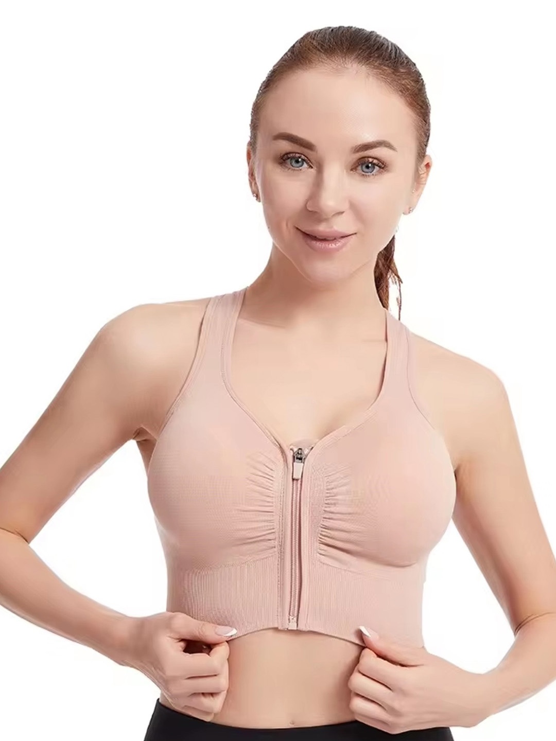 

Glamoras Medium Support Rapid-Dry Full Coverage Workout Bra, Beige