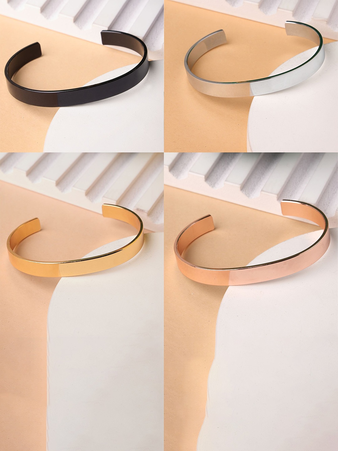 

NVR Men Set of 4 Multi Color Stainless Steel Cuff Bracelet, Gold